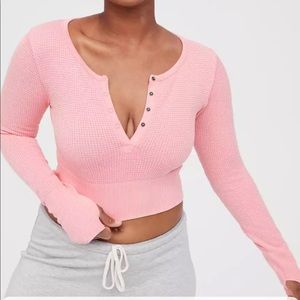 Bright pink Aerie Offline Henley NWT